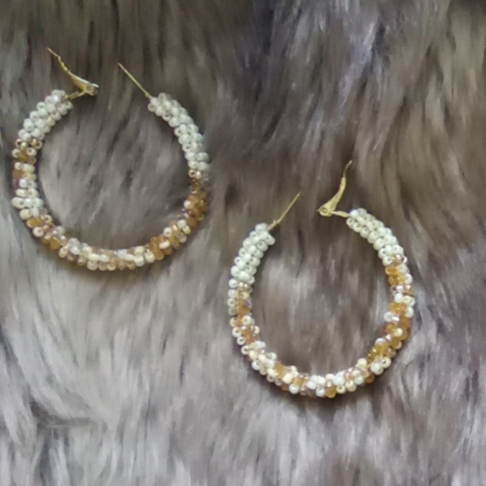 White + Cream + Tan Hoop Earrings NWT